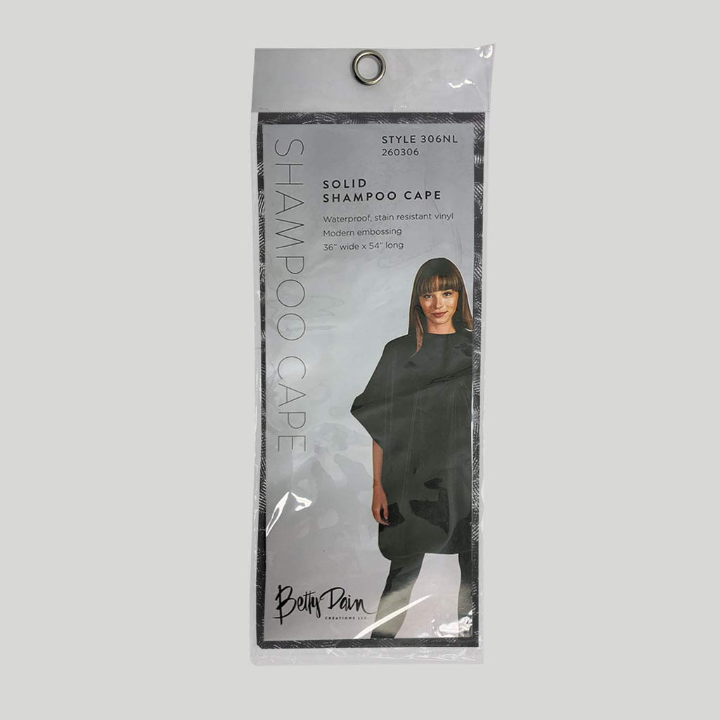 Betty Dain Hair Stylist Shampoo Cape, Waterproof and Stain Resistant Vinyl, Soft Nylon Neckband, Classic Black Color Design, Touch-and-close Fastener, 36 x 54 inches, Black