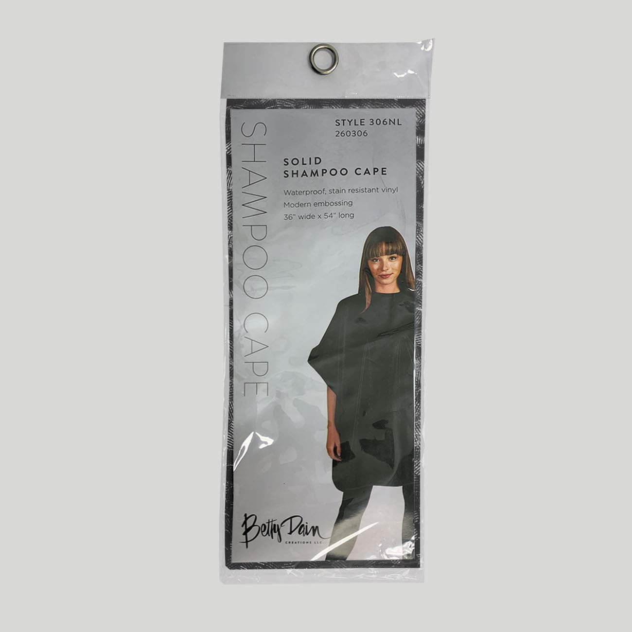 Betty Dain Hair Stylist Shampoo Cape, Waterproof and Stain Resistant Vinyl, Soft Nylon Neckband, Classic Black Color Design, Touch-and-close Fastener, 36 x 54 inches, Black