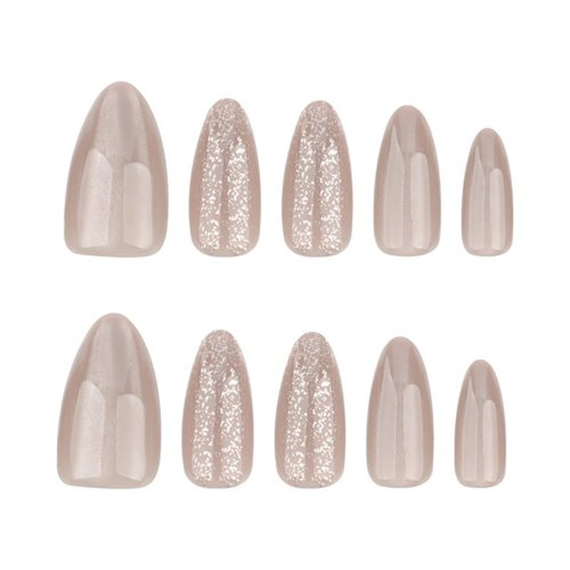 Fomkrio Shimmer Cat Eye and Glitter Cape Taupe Medium Press On Nails Almond Acrylic Fake Nails with Designs Spring Summer Nails for Women Girls, 15 Sizes - 30Pcs Manicure Nail Ki