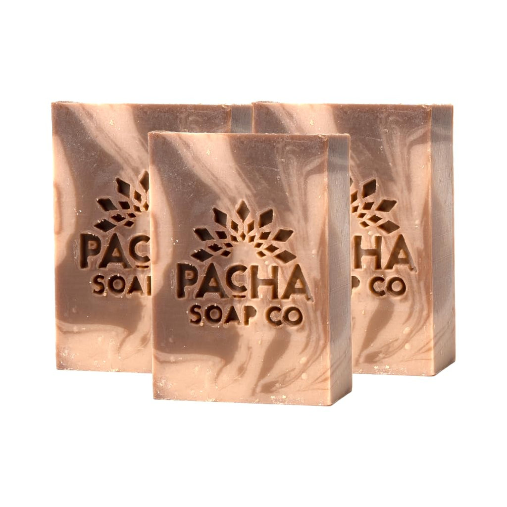Pacha Soap Co. Caramel & Sea Salt Bar Soap - Roasted Pecans, Coffee & Brown Sugar Scent, Artisan Bar Soap for Hands, Face, and Body, Moisturizing, Handcrafted in the USA, 3-Pack (4 oz ea, 12 oz Total)
