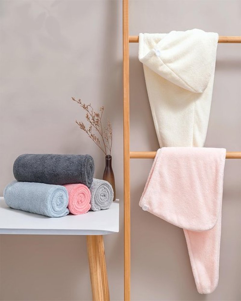 Microfiber Hair Towel Wrap for Women 6 Pack - Ultra Absorbent Fast Drying Turban with Button Closure, Anti-Frizz Design for Curly/Straight Hair, Lightweight & Machine Washable 25x65cm (6 Colors)