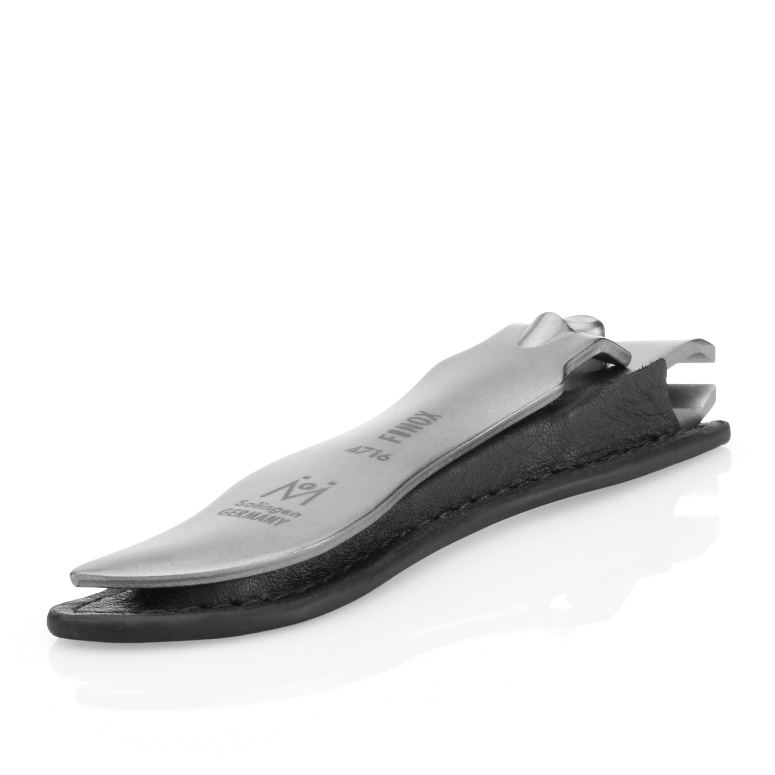 GERmanikure Economy Nail Clipper in Leather Case, Ethically Made in Solingen Germany, Angled Edge for Fingernails & Ingrown Toenails Black Large Straight