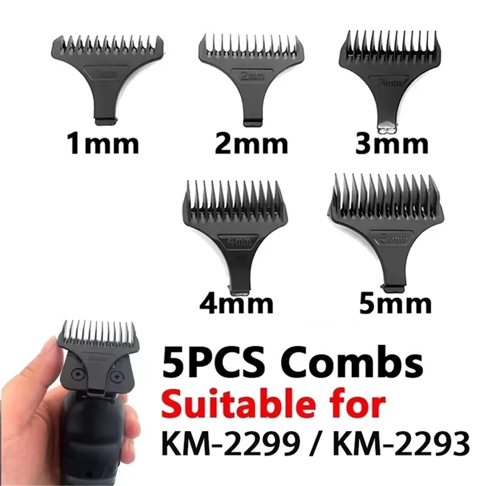 Hair Trimmer Limit Comb Universal Black Guards Hairdresser Hair Cutting Guide，Compatible For Kemei，KM-2293 KM-2299 1 2 3 4 5mm Comb