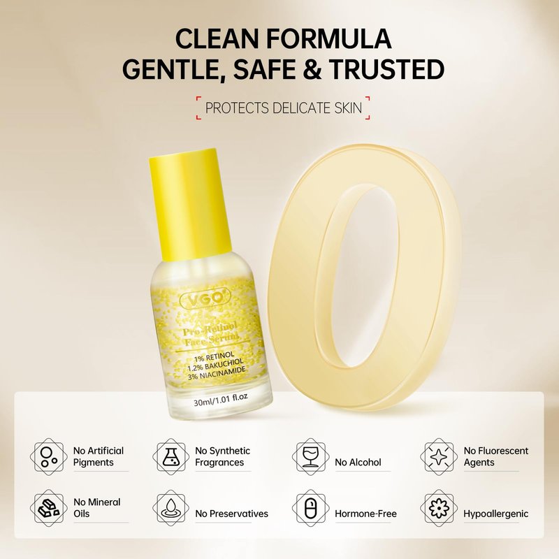 VGO Bakuchiol Retinol Serum for Face, 1% Retinol & 3% Niacinamide, Anti-Aging and Anti-Wrinkle, Gentle Yet Potent Formula for Sensitive Skin.