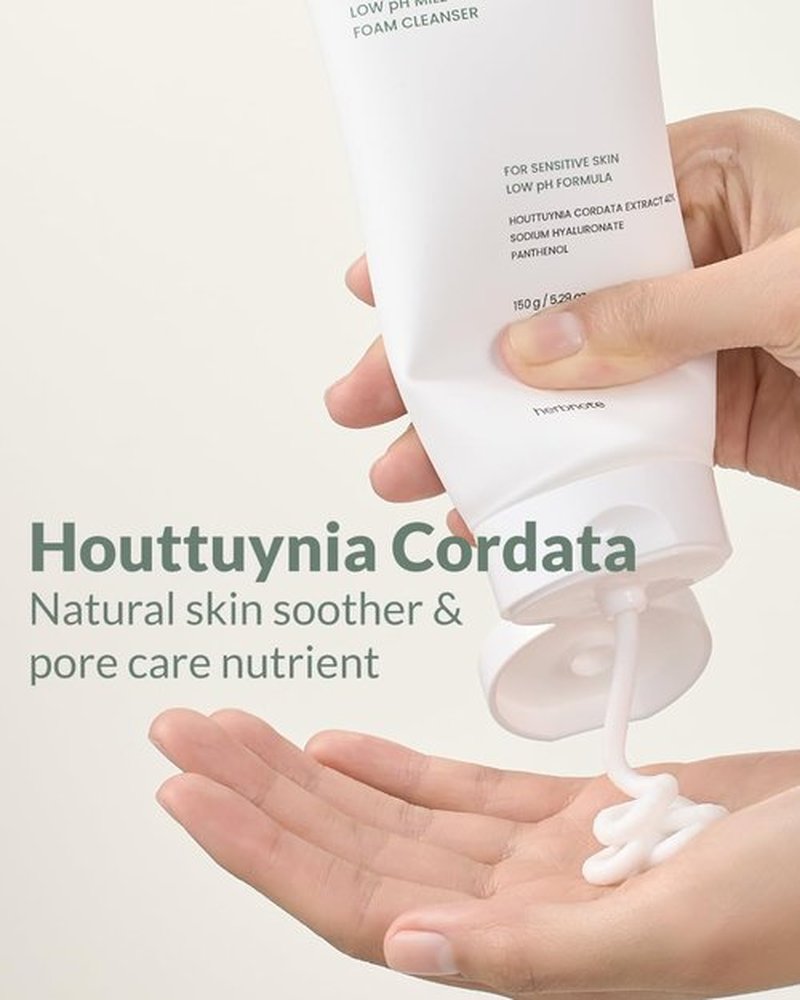 herbnote Heartleaf Low pH Deep Foam Cleanser - Gently Removes Sebum, Deep Cleans Pores - Contains 80% Houttuynia Cordata, Hyaluronic Acid, Soothes and Enhances Sensitive Skin, 5.29oz.