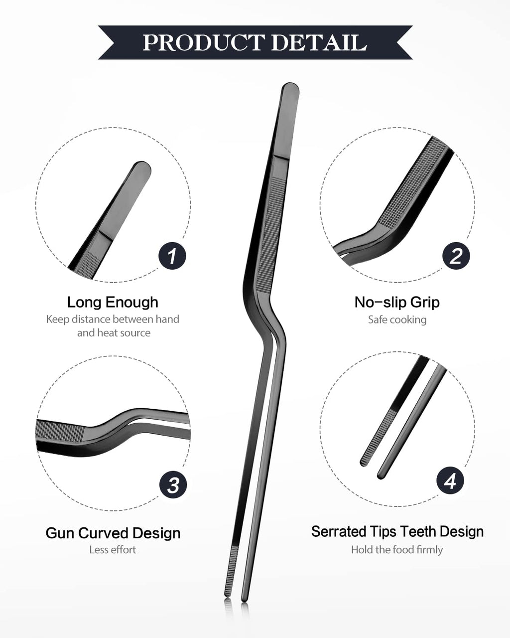 10-inch Cooking Tweezer and Offset Tweezer Set, Tongs Precision Serrated Tips, Stainless Steel Professional Chef Tweezer Kitchen Tools for BBQ, Plating and Serving