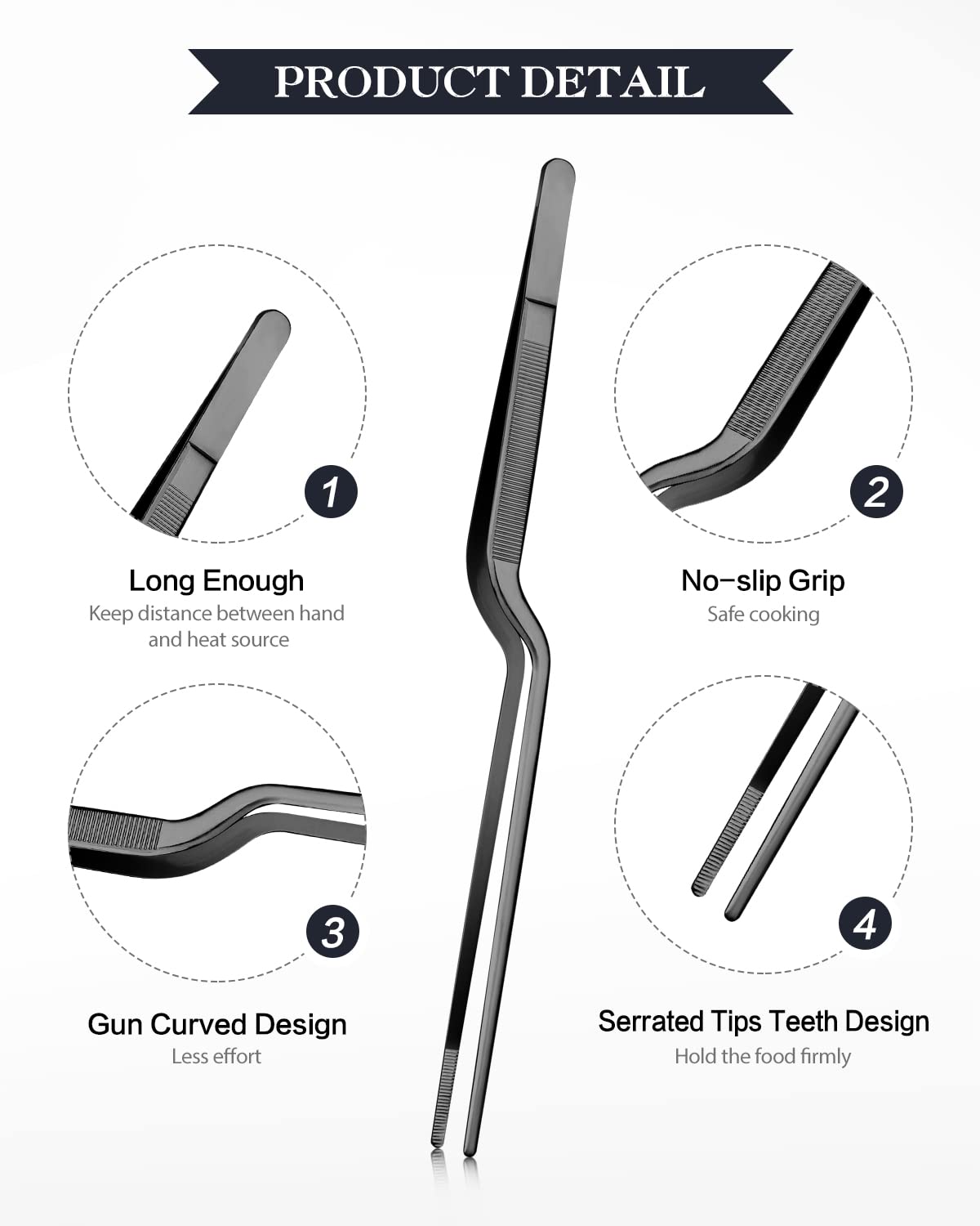 10-inch Cooking Tweezer and Offset Tweezer Set, Tongs Precision Serrated Tips, Stainless Steel Professional Chef Tweezer Kitchen Tools for BBQ, Plating and Serving