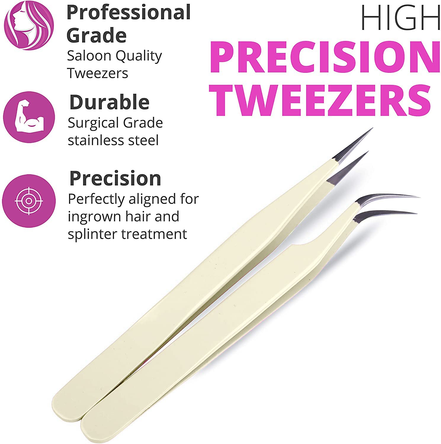 SIVOTE Lash Tweezers for Eyelash Extensions, Hand Calibrated Straight & Curved Tip, Pack of 2, Vanilla