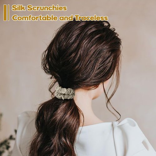 6PCS Silk Scrunchies, 100% Pure Silk Hair Ties, Scrunchies for Women Girls, Elastic Ponytail Holders No Damage
