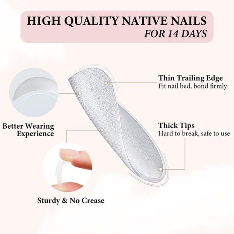 Fomkrio Blue French Tip Short Press On Nails Almond Acrylic Fake Nails with Irregular Metal Gold Line Design, Spring Summer Nails for Women Girls, 15 Sizes - 30Pcs Manicure Nail Kit