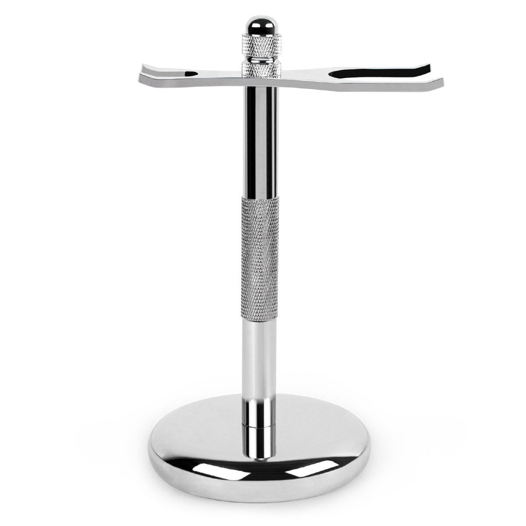QSHAVE Deluxe Chrome Razor and Brush Stand Holder, Prolong The Life of Your Shaving Brush, 2 Prongs