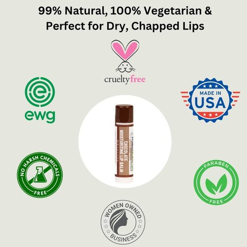 RaGaNaturals Natural Chocolate Lip Balm - Original Beeswax, Shea Butter, Jojoba Oil, Vitamin E - All Day Hydration for Dry & Cracked Lips - Stocking Stuffers & Christmas Gift -Handmade in USA (4 Pack)
