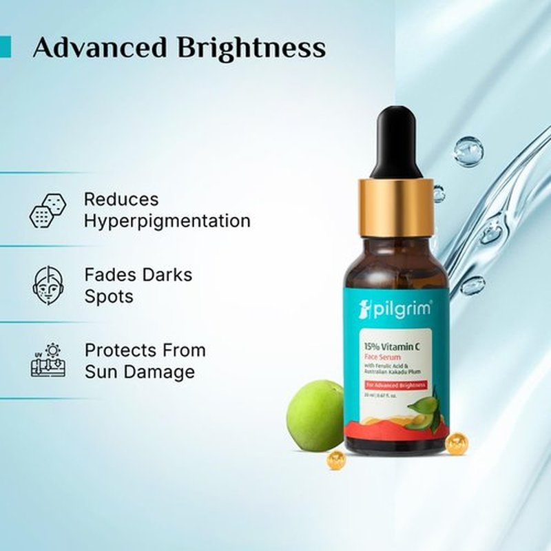 Pilgrim 15% Vitamin C Face Serum - Fragrance-Free Formula with Ferulic Acid & Vitamin E | 0.68 Fl Oz (20ml) for Radiant Skin