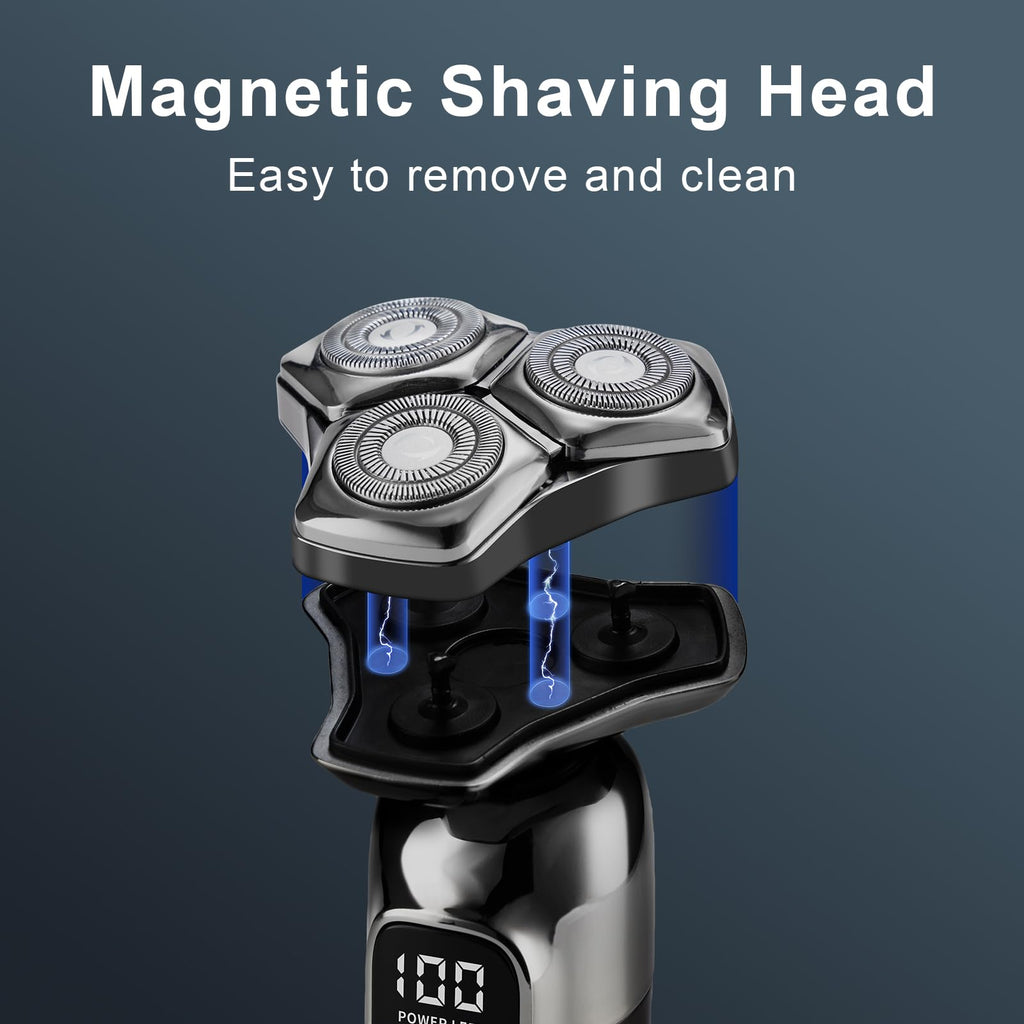 Electric Razor for Men, Magnetic Shavers for Men Face, Wet Dry Mens Electric Razors for Shaving Face, USB-C Rechargeable Multi-Functional Rotary Shaver with Nose Sideburns Hair Trimmer