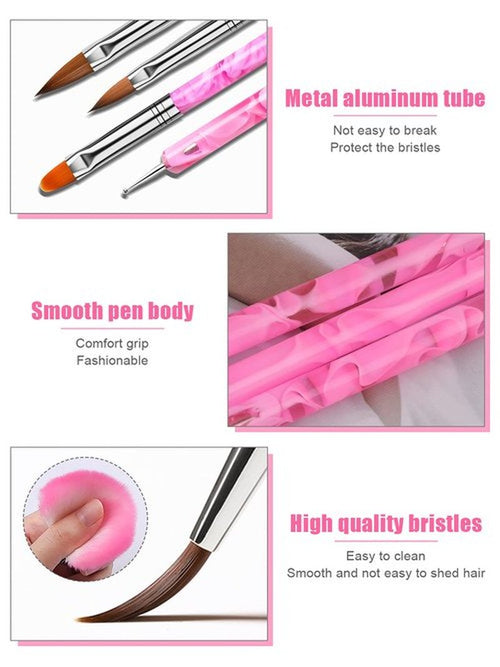 19 Pcs Pink Acrylic Nail Art Brush Set, TOROKOM UV Gel Nail Brushes for Nail Art Tips Nail Polish Builder Brush Nail Painting Brush with Nail Dotting Tool Nail Art Dust Remover Brushes for Nail Salon