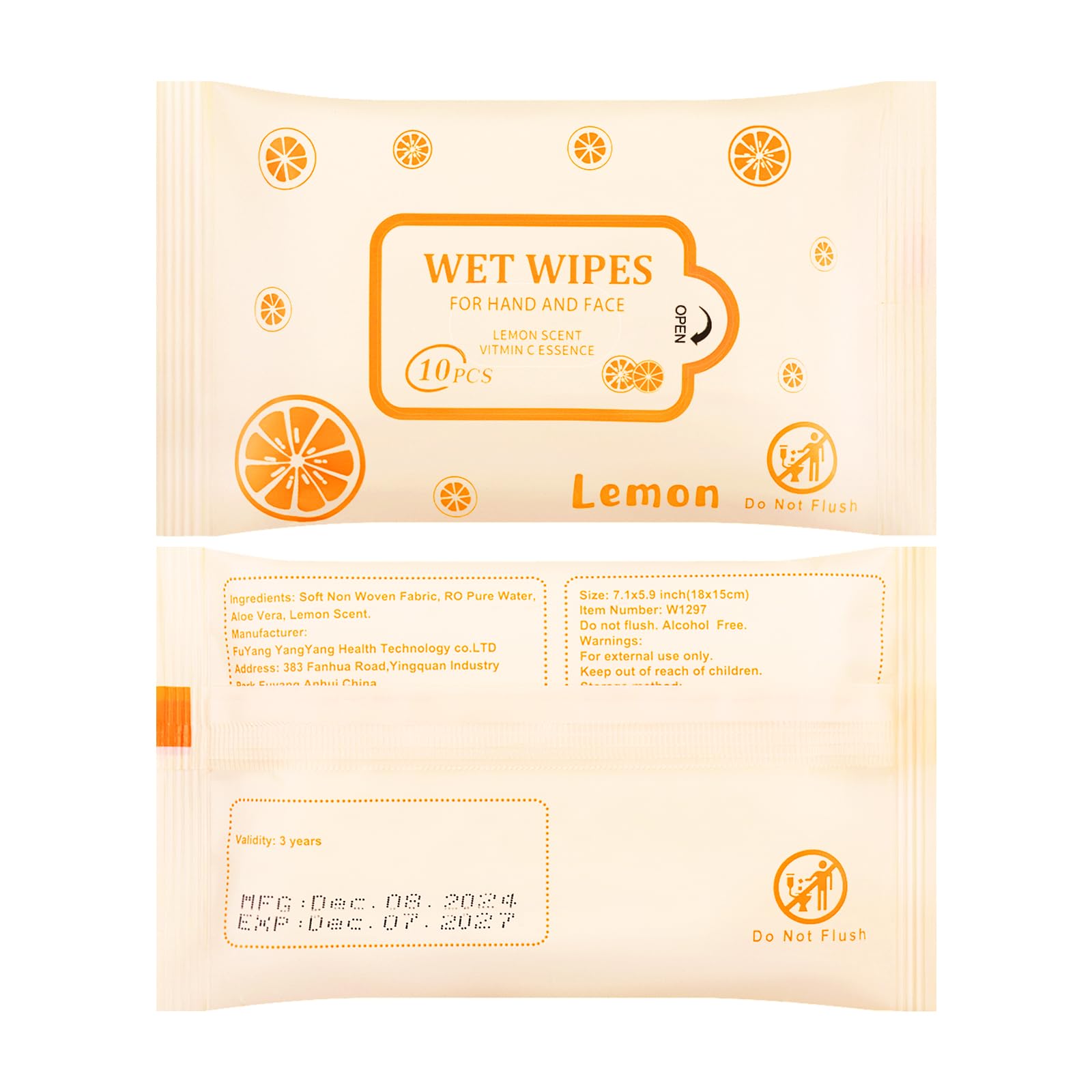 SLequipo Pack of 10 Face Hand Wipes, 100 wipes, Lemon Travel Wipes Bulk for Butt, Hands, Face Cleaning, Daily Use (10 Wipes Per Pack)
