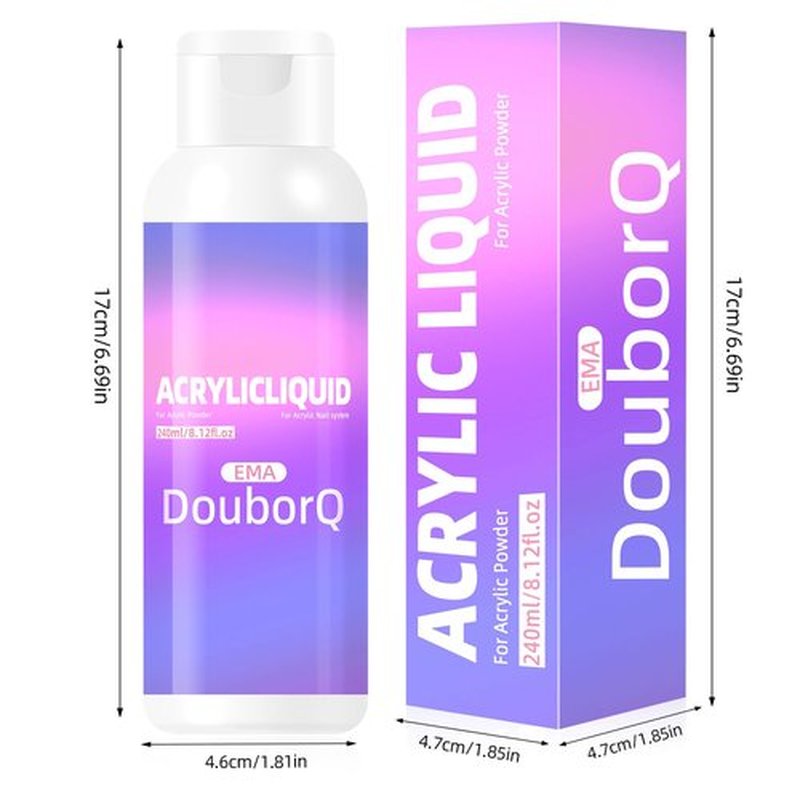 Douborq Acrylic Liquid Monomer for Nail Art, 240ml/8.12 fl.oz, with Brush and Cup