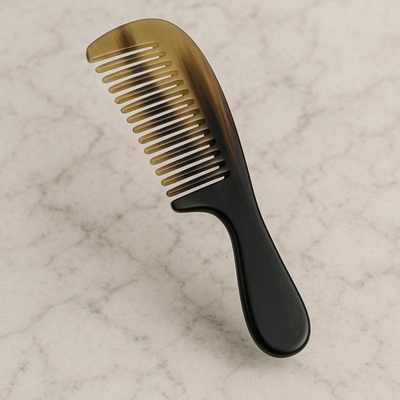 Natural Buffalo Horn Wide Tooth Comb 8 inch – Handcrafted Anti-Static Detangling Comb for Hair & Beard Grooming, Natural Marbled Horn Pattern