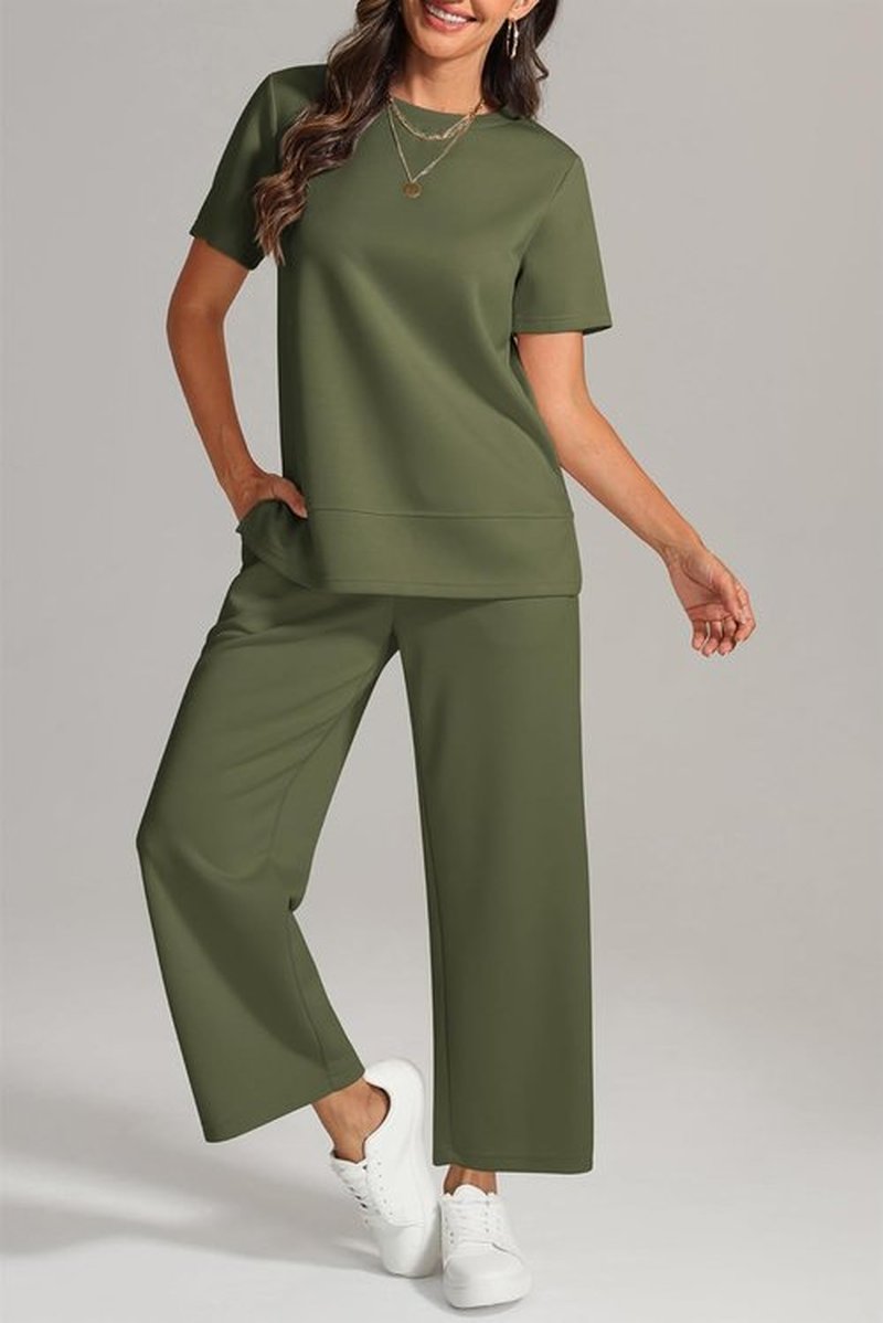 ATHMILE Women's Lounge Set - Comfy 2-Piece Tracksuit for Summer Beach Vacations | Wide Leg Design