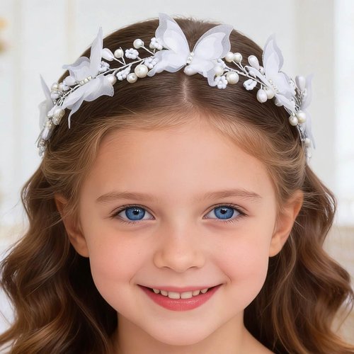 Campsis Butterfly Headband, White First Communion Headpiece for Women and Girls