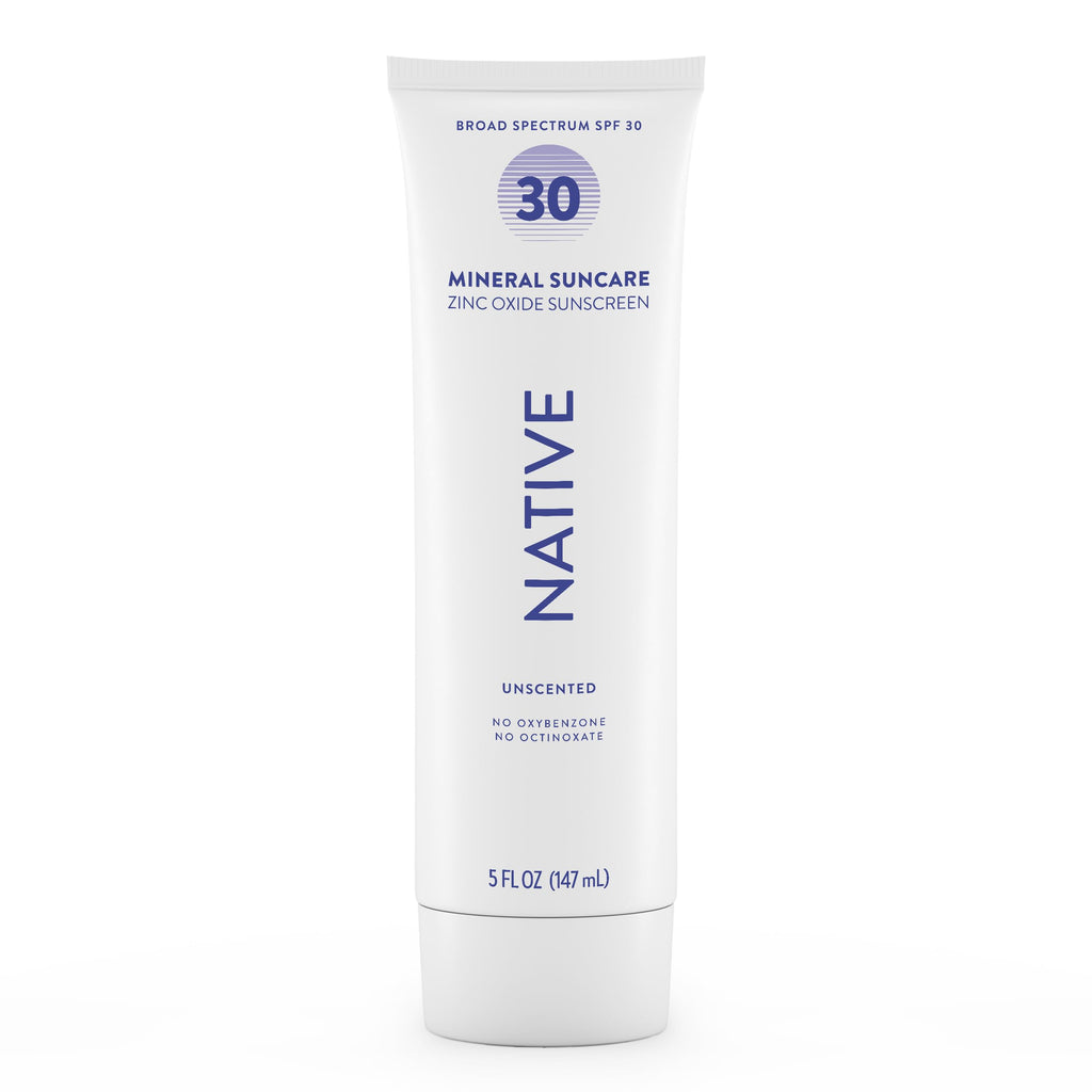 Native Sunscreen SPF 30, Zinc Oxide Dermatologist Tested Suitable for Sensitive Skin & Hawaii Compliant, 5 Ounces | Unscented Sun Protection Lotion, Lightweight & Smooth