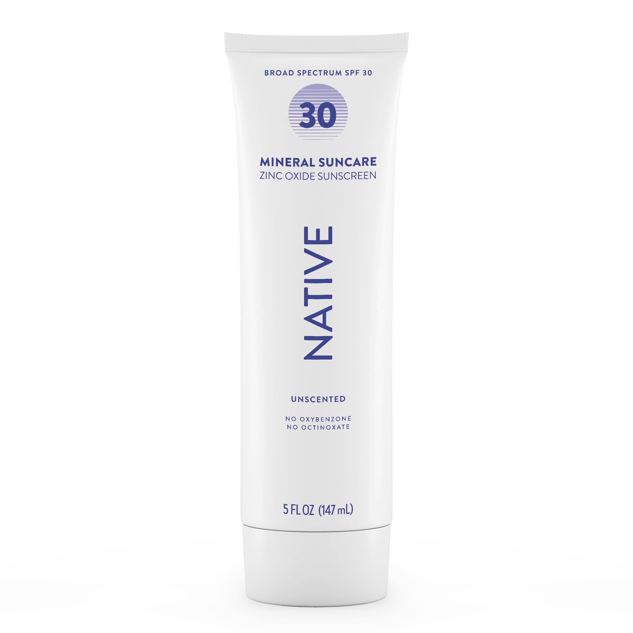 Native Sunscreen SPF 30, Zinc Oxide Dermatologist Tested Suitable for Sensitive Skin & Hawaii Compliant, 5 Ounces | Unscented Sun Protection Lotion, Lightweight & Smooth