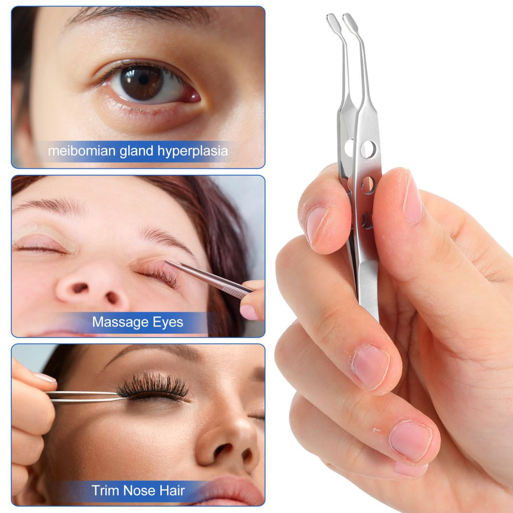 iplusmile Meibomian Gland Expressor Forceps Stainless Steel Eyelid Compressor Tweezers for Mild Gland Expression Dry Eye Care Smooth Edge Non-Slip Grip 4.13 in