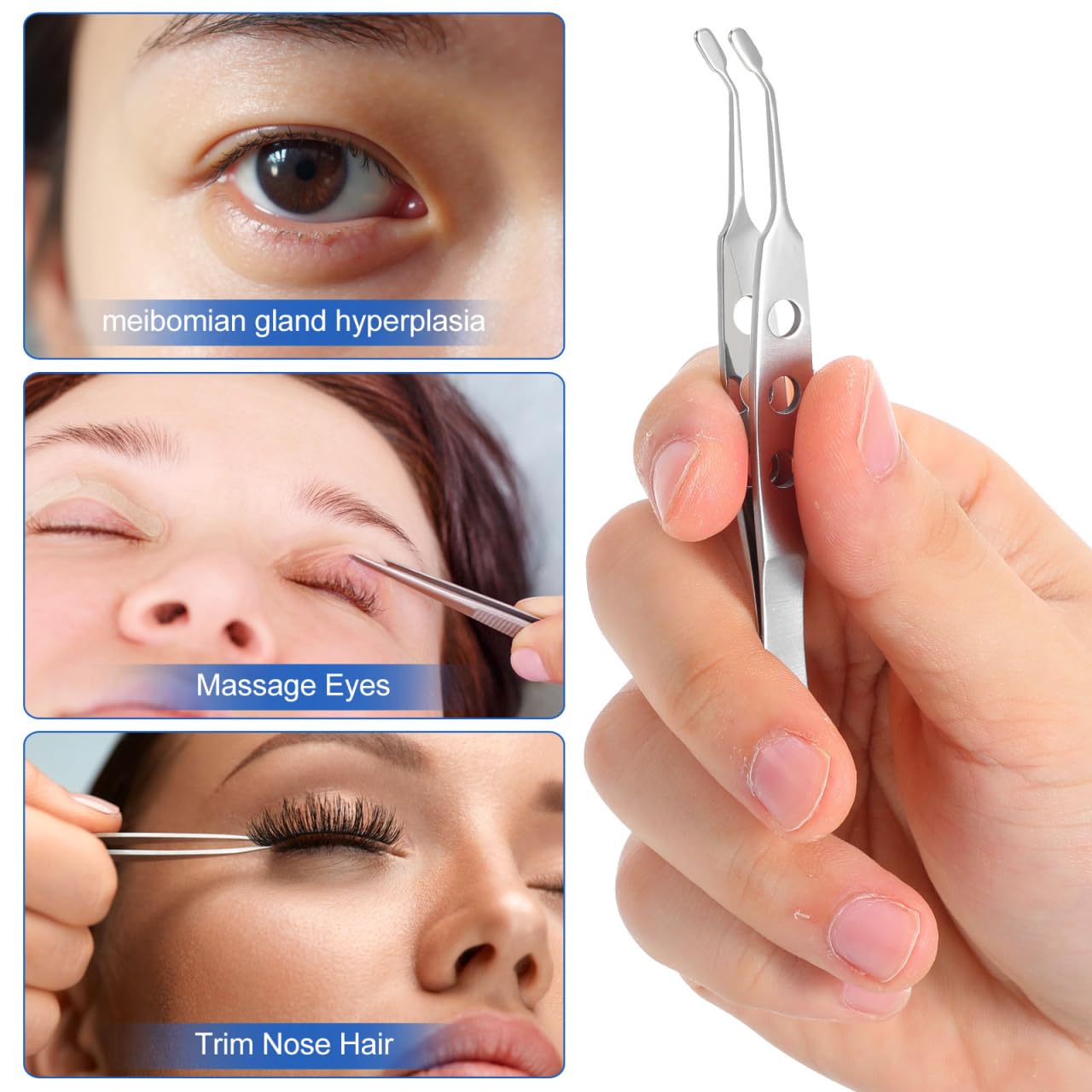 ULTECHNOVO Meibomian Gland Expressor Forceps Eyelid Compressor Tweezers with Non-Slip Handle for Mild Meibomian Gland Expression Smooth Edge Eye Lid Massage Tool for Dry Eye Care