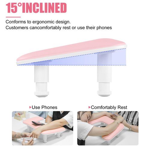 Ruetail Arm Rest for Nails Tech, Adjustable Height Nail Stand Hand Rest, Professional U-Shaped Nail Hand Pillow with 1Pcs Nail Brush, Leather Manicure Rest Stand, Salon Manicurist Essentials (Pink)