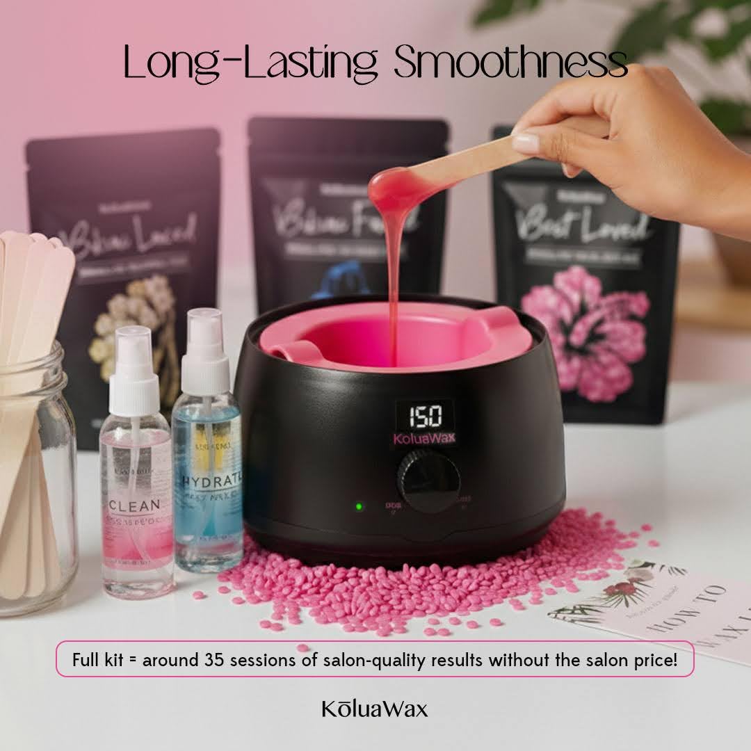KoluaWax Premium Waxing Kit for Women - Hot Melt Hard Wax Warmer for Hair Removal, Eyebrow, Bikini, Legs, Face, Brazilian Wax - Machine, 4-Pack Beads, Accessories, Sand