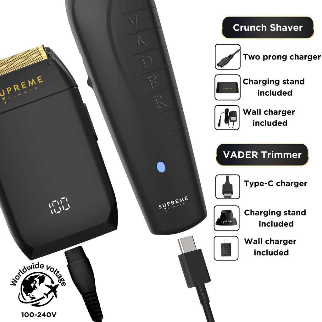 Supreme Trimmer Vader Trimmer & Crunch Foil Shaver Barber Haircutting Kit | Professional DLC T-Blade Beard Trimmer ST3778 & STF602 Waterproof IPX6 Shaver Set | (Acid)
