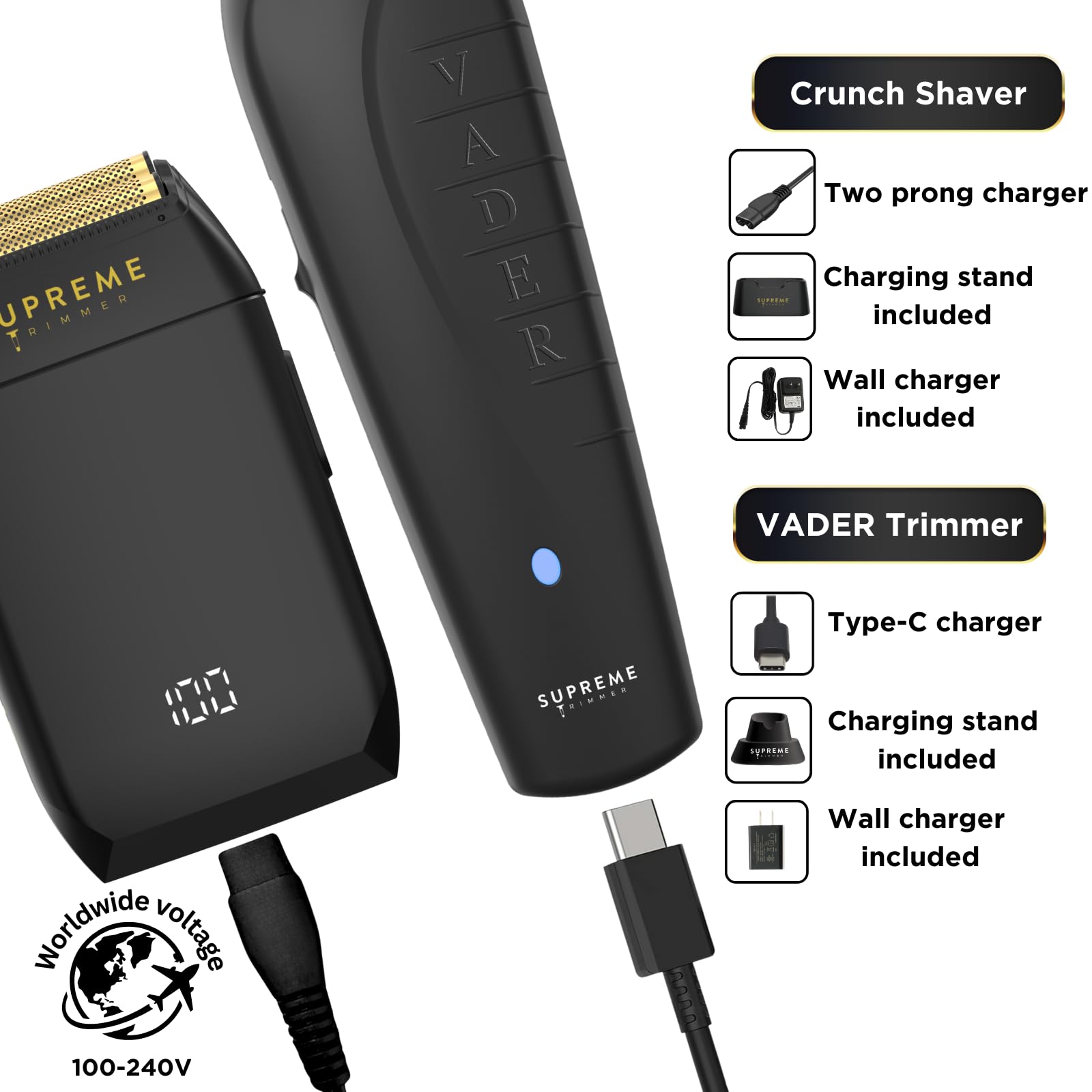 Supreme Trimmer Vader Trimmer & Crunch Foil Shaver Barber Haircutting Kit | Professional DLC T-Blade Beard Trimmer ST3778 & STF602 Waterproof IPX6 Shaver Set | (Acid)