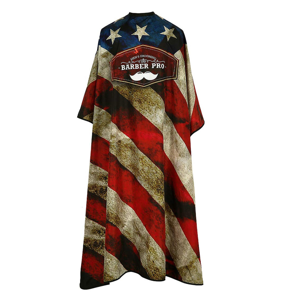 Barber Hair Cutting Cape With Snap Closure, Professional Salon Hairdressing Cape for Hairdresser 64'' x 57'' (Retro American Flag Print)