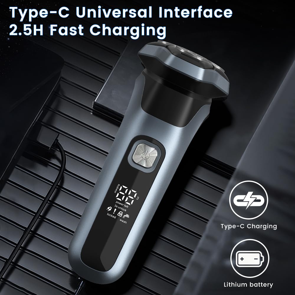 Electric Razor for Men, Electric Shaver for Men Face, 4D Blades with Pop Up Trimmer Waterproof Wet Dry Rechargeable Travel Shaver