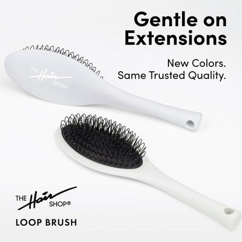 The Hair Shop Beige Loop Brush - Professional Ergonomic Detangler for 100% Remy Hair Extensions | Light Grey