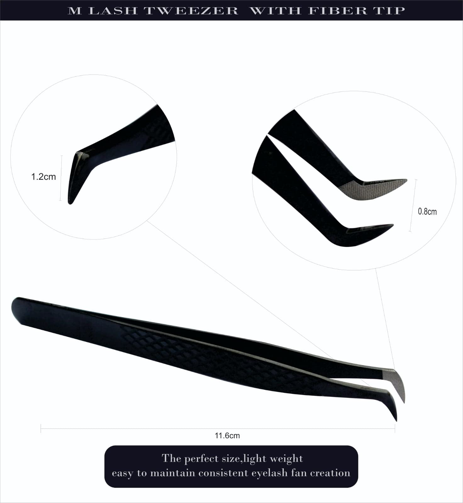 M LASH Tweezers for Eyelash Extensions (Set of 4) - Professional Lash Extension Tweezers - Fiber Tip, Japanese Steel, Diamond Grip Eyelash Extension Tweezer (Black)