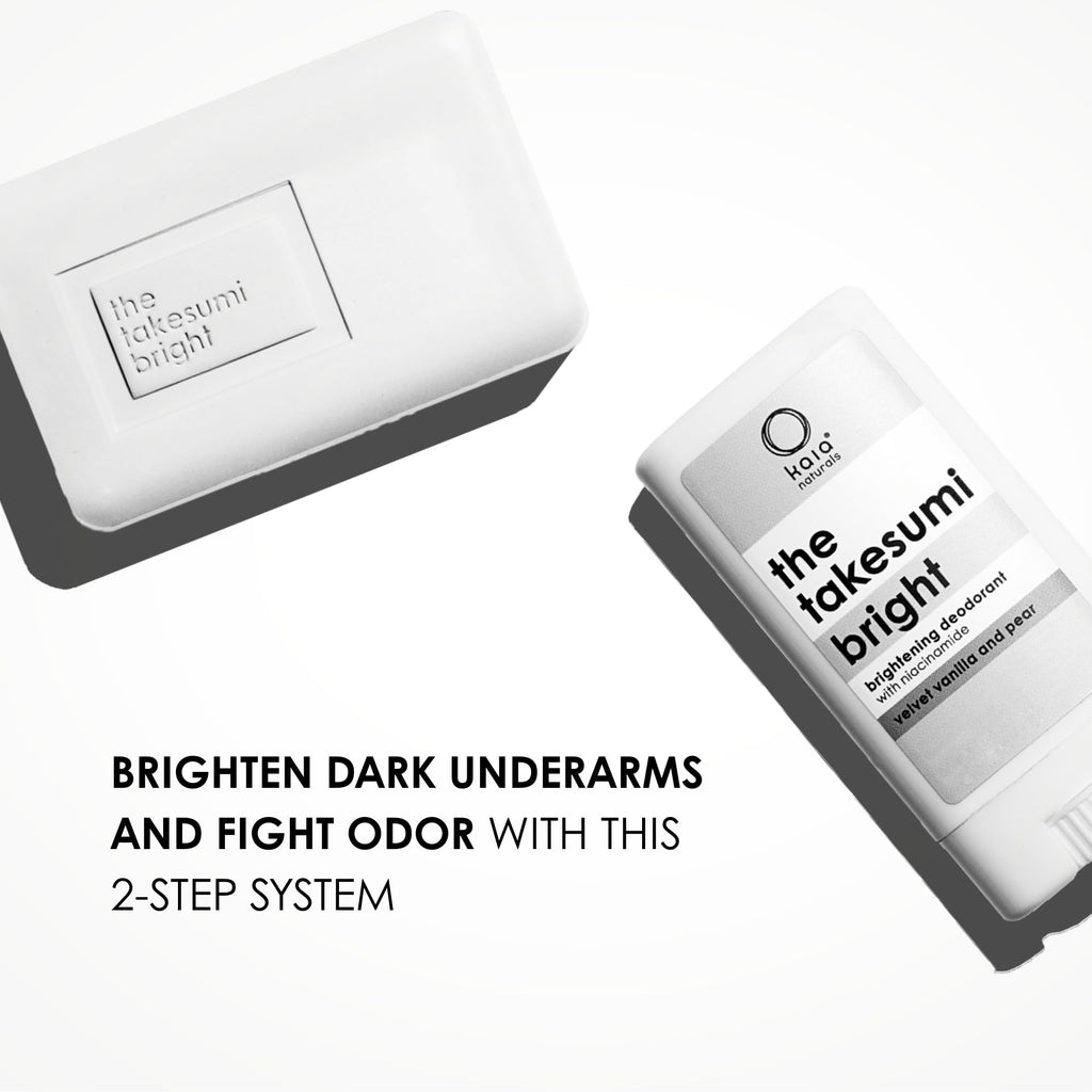 Kaia Naturals the takesumi bright® the bright travel kit – Brightening Deodorant (2.4oz/17g) + Kojic Acid Soap (2.4oz/68g), Natural Deodorant for Underarms, Niacinamide, 2-Step Odor Control