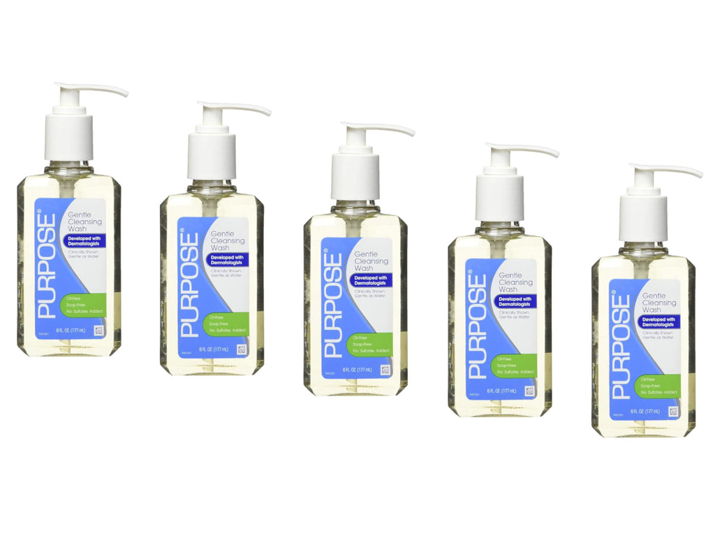 Purpose Gentle Cleansing Wash – Soap-Free Daily Facial Cleanser, Oil-Free And Alcohol-Free Face Wash For Sensitive Skin - Pump Bottle, 6 Fluid Oz. Pack of 5