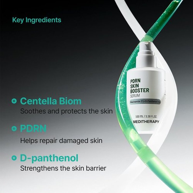 Meditherapy PDRN Skin Booster Serum – Centella PDRN & D-Panthenol for Redness Relief and Rejuvenation, Gentle Cica Facial Serum for Sensitive Care, Korean Skin Care, 100 ml (3.38 fl.oz)