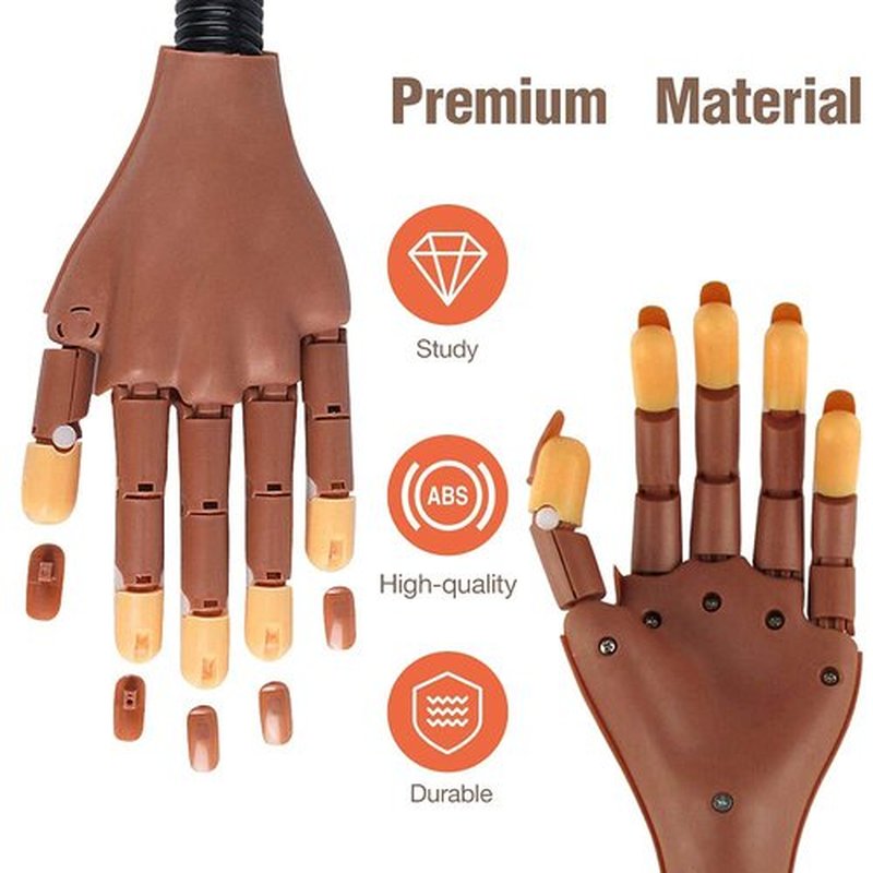 Practice Hand for Acrylic Nails, Professional Nail Practice Hand for Training, Adjustable False Fake Mannequin Hand with 100Pcs Nail Tips, Upgrade DIY Nails Display Manicure Supply
