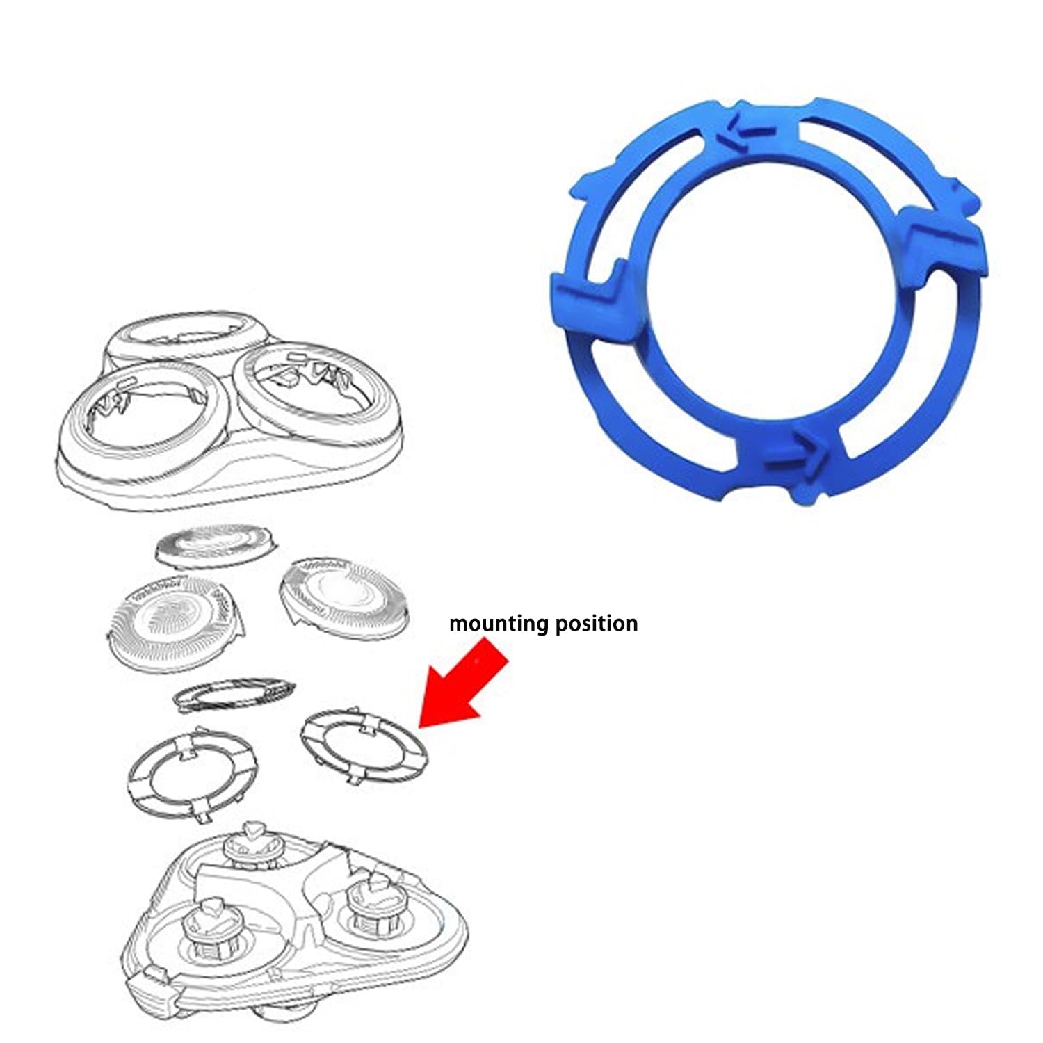 Melakee Shaver Head Blades Holder Plate for Razor Head Series 5000, 3PCS SH50 Blue Razor Retaining Rings Lock-Ring Blue Blade Retaining Rings for Shaver Model SH50 Shaver Head Series 5000