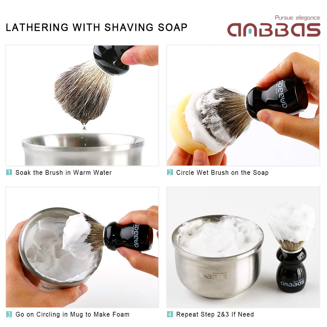 2IN1 Shaving Brush with Holder Set,Anbbas Synthetic Badger Brush with Wood Handle,Black ABS Wall Mounted Adjustable Shaving Stand for Most Wet Shave Brushes