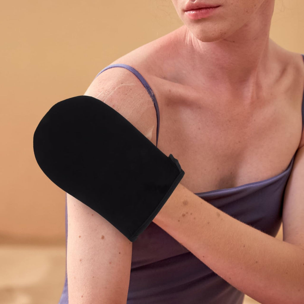 Frcolor Self Tanning Mitt Black Flocked Glove for Even Application of Body Lotion and Self Tanner Back Applicator Safe Sunless Tanning Tool