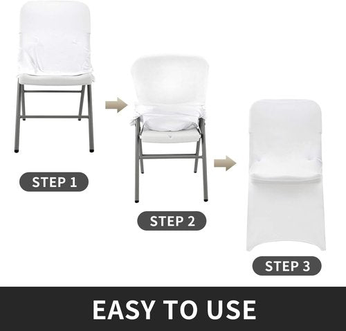 Peomeise Folding Chair Covers - Stretch Spandex for Weddings & Events | White, Set of 12