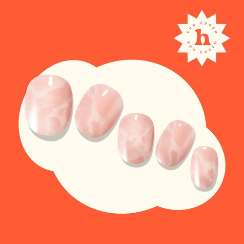 Heyhae Semi Cured Gel Nail Strips | No LED Lamp Needed | Pink, Marble | Easy Apply & Remove, Salon Quality | Includes 28 Strips, 1 Prep Pads, Nail File & Wooden Stick - Hey, Crystal Calm