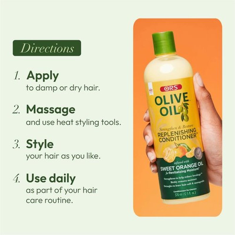 ORS Olive Oil Strengthen & Nourish Replenishing Conditioner infused with Sweet Orange Oil for Revitalizing Moisture 12.25 Ounce (Pack of 2)