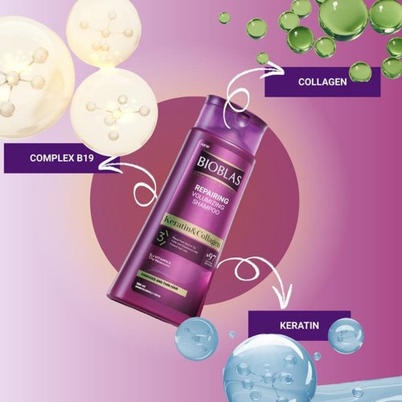 Bioblas Repairing Anti-Hair Loss Shampoo - Plumping Formula with Keratin & Collagen | 360 ML