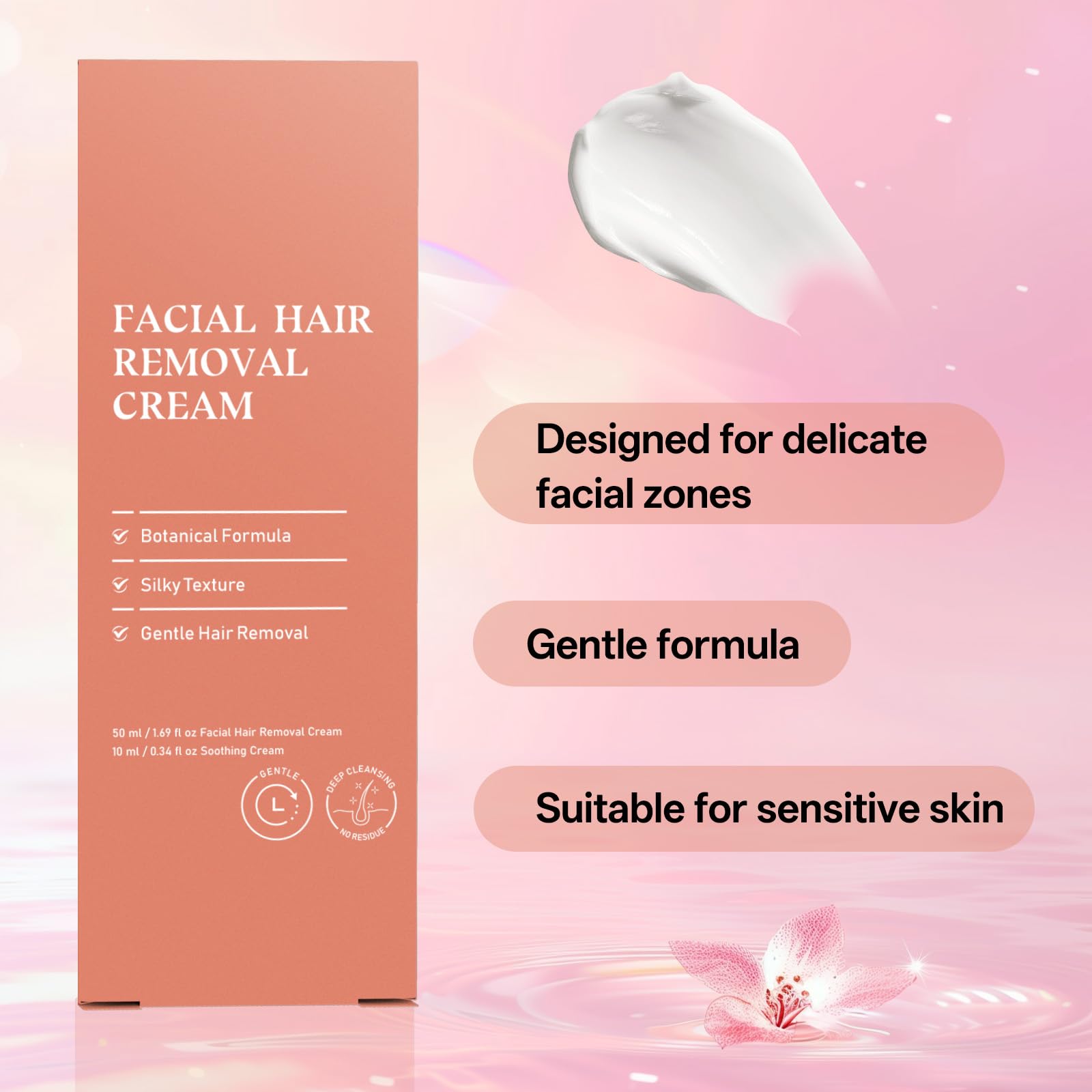 Women Facial Hair Removal Cream for Face Sensitive Skin, Painless Facial Depilatory Cream for Face, Flawless Unwanted Chin Upper Lip Hair Remover, At Home Pubic Hair Removal