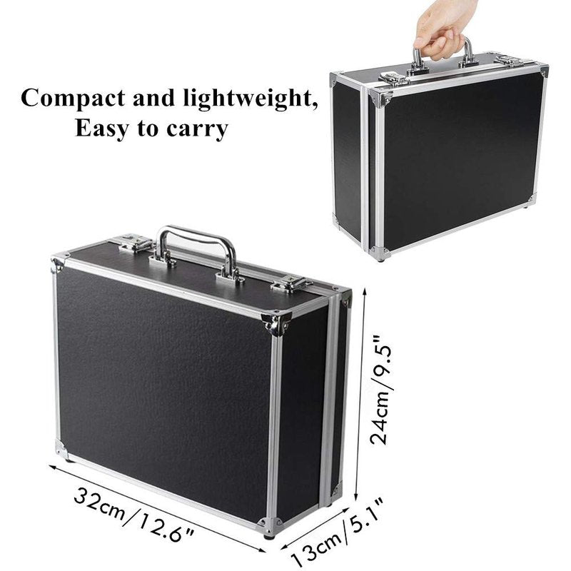 Yuelong Black Tattoo Makeup Carry Case - 12.6" x 9.5" x 5.1" Double Lock Key Aluminum Storage with Sponge