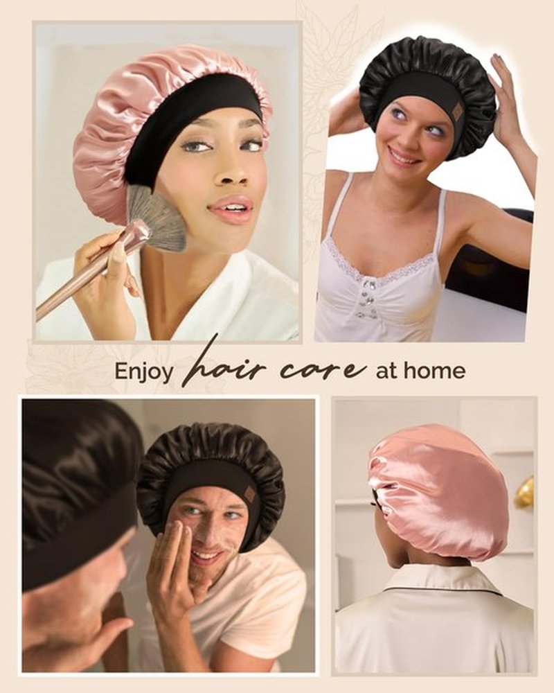 Hat Hut Satin Bonnet Silk Bonnet Sleep Cap for Women Hair Bonnet for Curly Hair Sleeping Adjustable Wide Band Double Layer (US, Alpha, One Size, Olive Green)